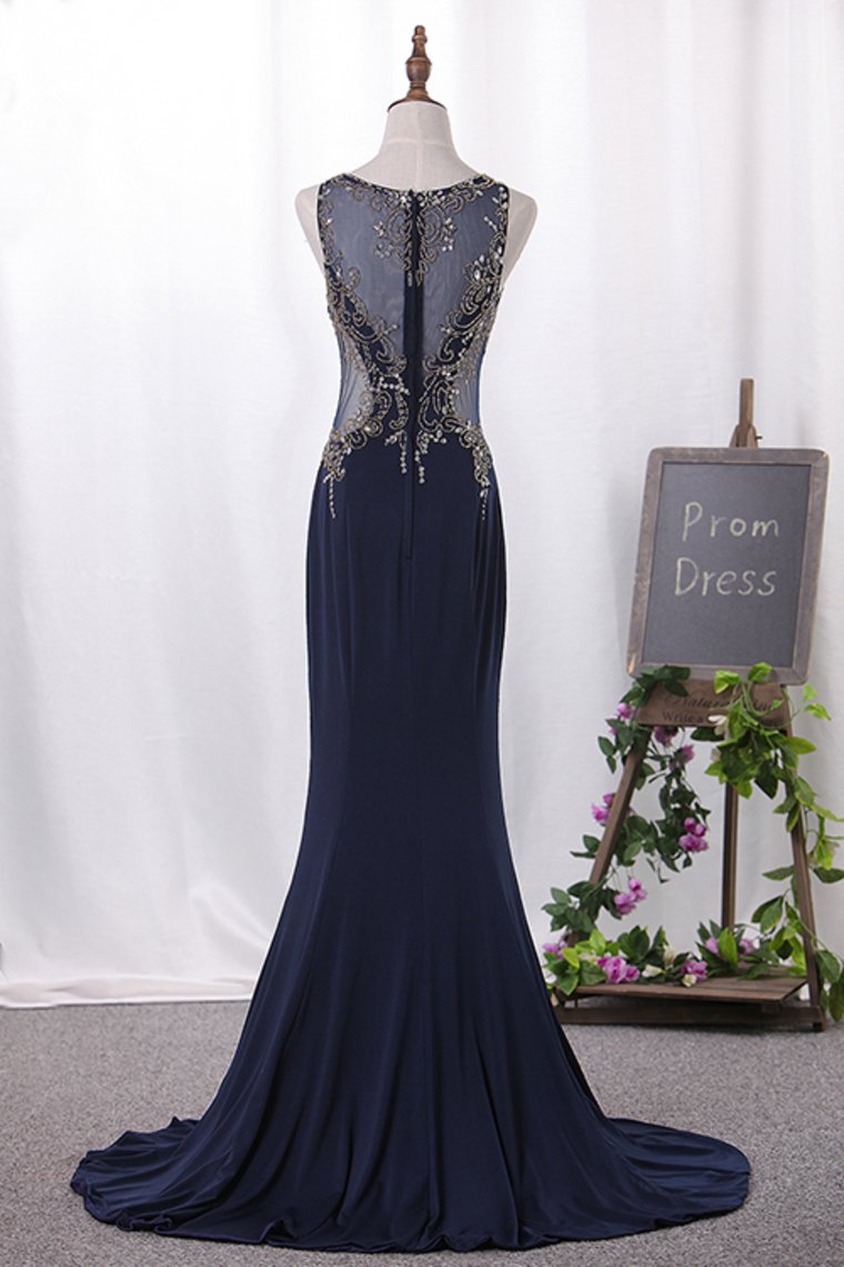 Mermaid Scoop Chiffon With Beading Floor Length Prom Dresses