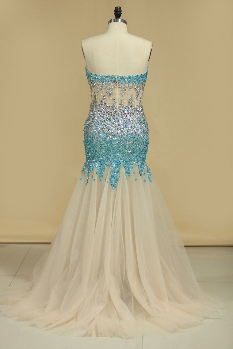 Sweetheart Prom Dresses Mermaid With Beading Tulle