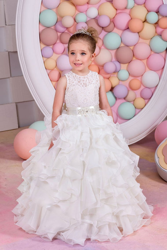 Flower Girl Dresses A Line Chiffon & Lace With Sash Lace Up