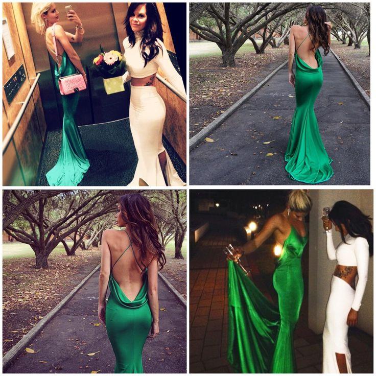 New Style Mermaid Backless Prom Dresses Elegant Green Open Back Evening Gowns For Teens WK82