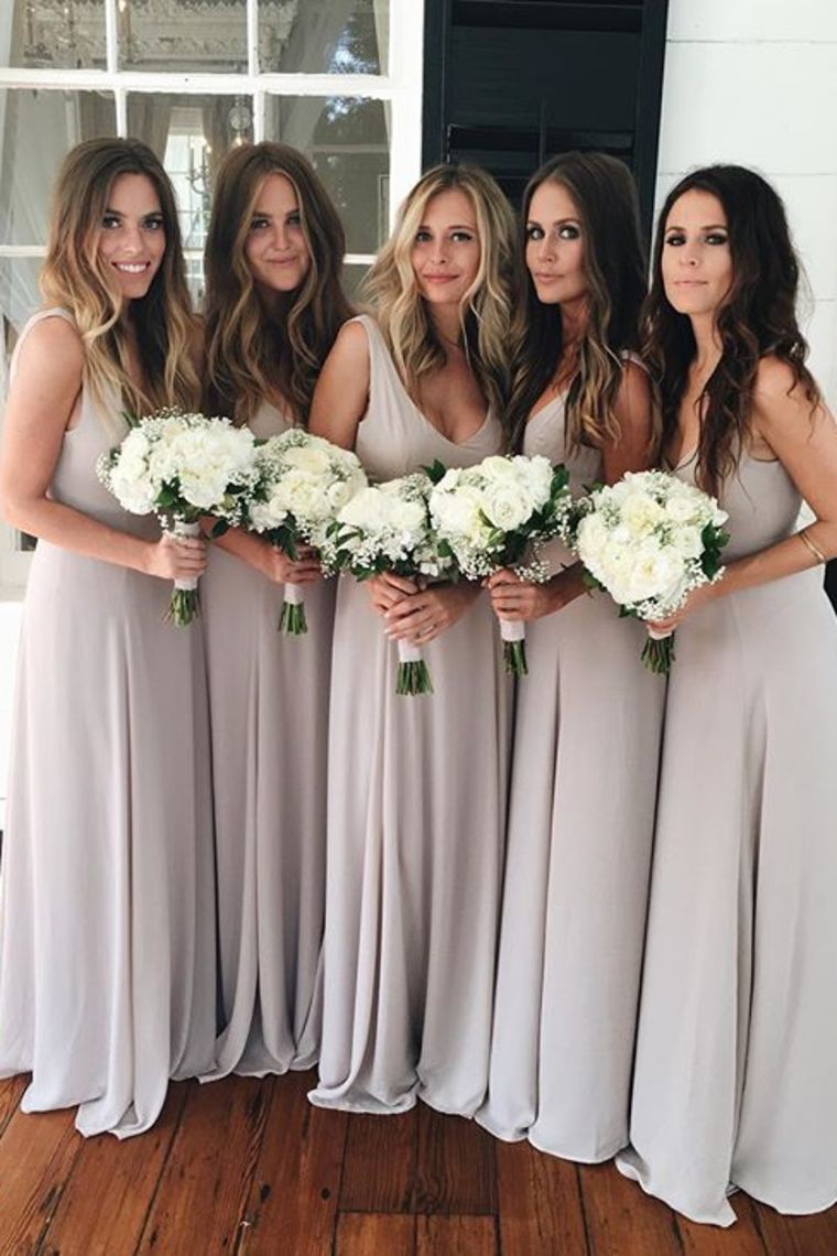 Simple Elegant Long A-Line Chiffon Open Back Bridesmaid Dresses Bridesmaid Gowns