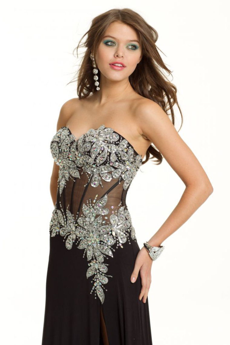 Prom Dresses Mermaid/Trumpet Black Sweetheart Chiffon With Rhinestone