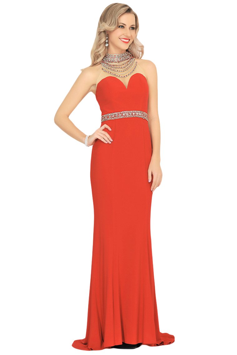 Prom Dresses Mermaid High Neck Spandex With Beading Sweep Train