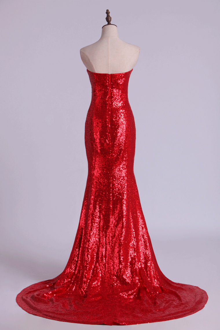 Hot Red Mermaid/Trumpet Evening Dresses Sweetheart Sequined Bodice