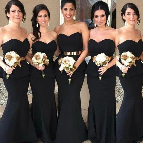 Elegant Mermaid Black Sweetheart Strapless Bridesmaid Dresses with Lace SWK20462