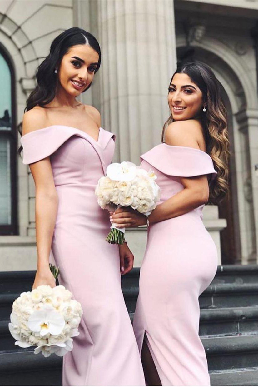 Mermaid Pink Off the Shoulder Sweetheart Prom Dresses Long Bridesmaid SWK12816