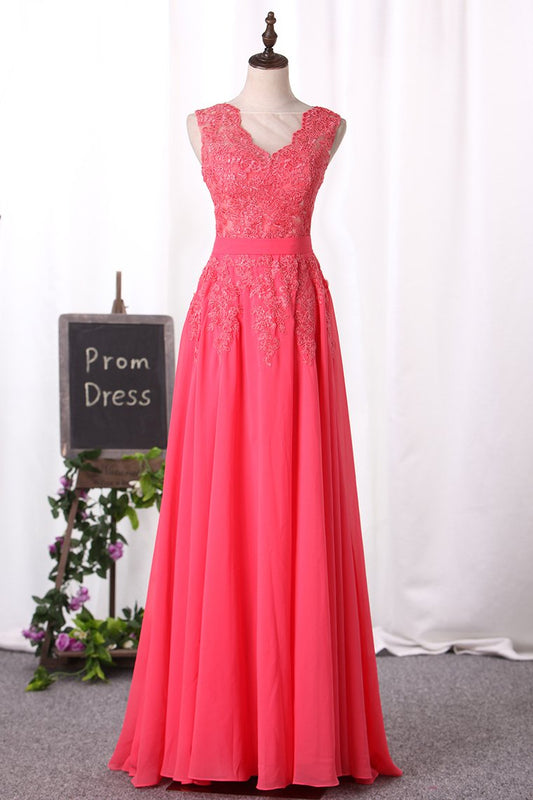 Prom Dresses A Line Scoop Chiffon With Applique Floor Length