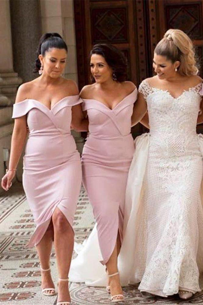 Mermaid Pink Off the Shoulder Sweetheart Prom Dresses Long Bridesmaid SWK12816