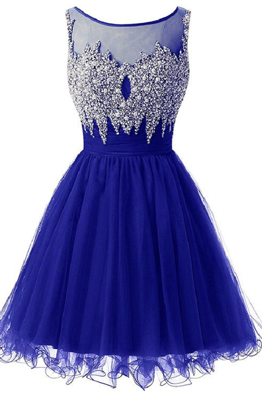 Tulle Scoop Beaded Bodice Homecoming Dresses A Line Short/Mini