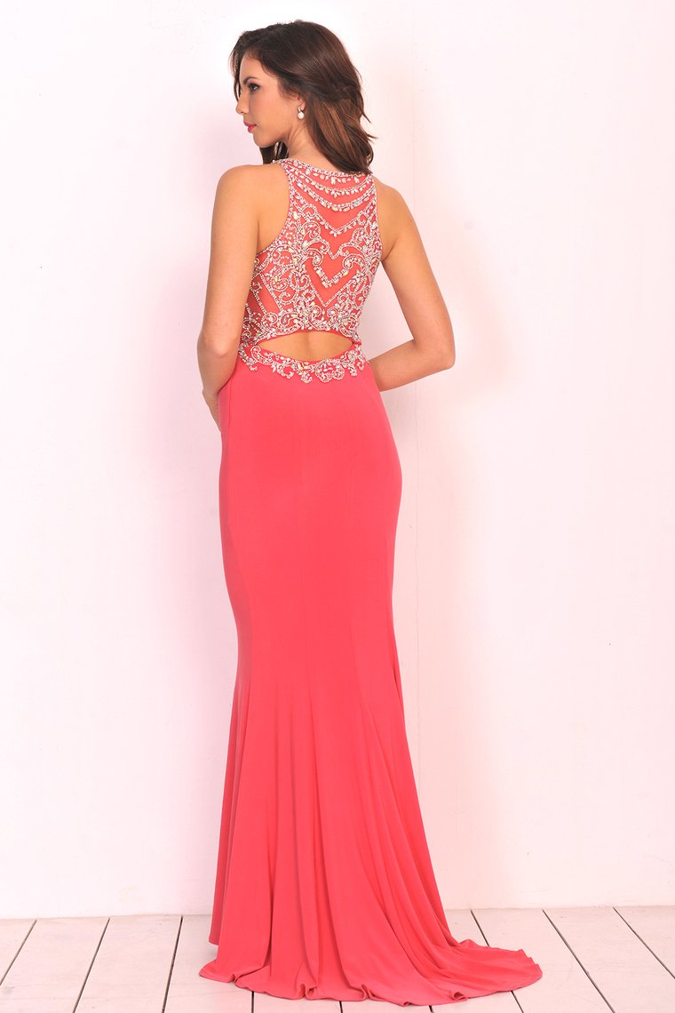 Spandex Scoop With Beading Prom Dresses Mermaid Sweep Train