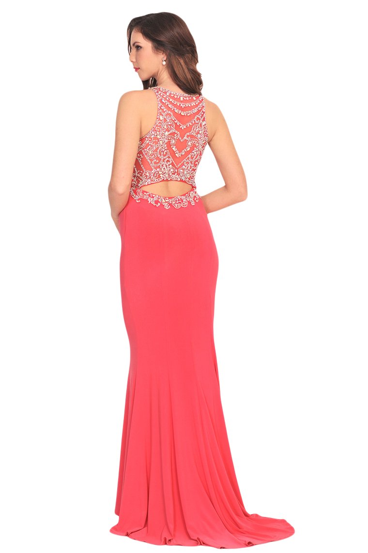 Spandex Scoop With Beading Prom Dresses Mermaid Sweep Train