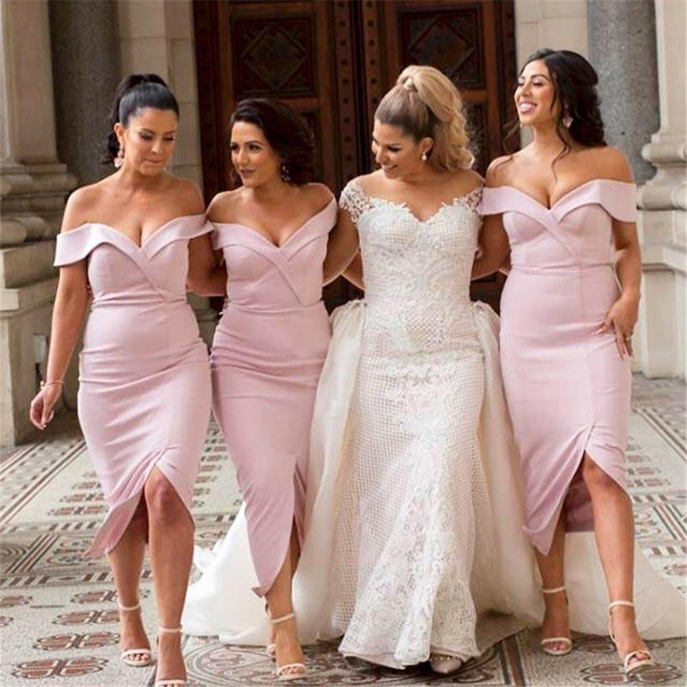 Mermaid Pink Off the Shoulder Sweetheart Prom Dresses Long Bridesmaid SWK12816