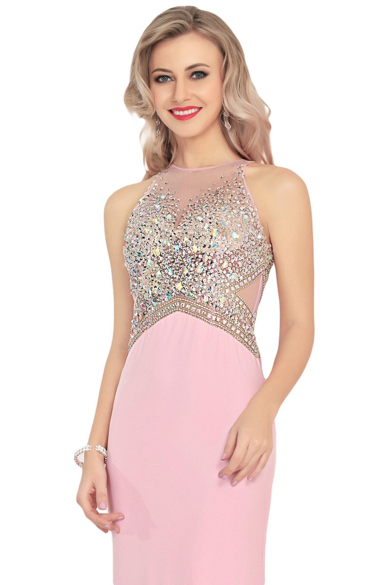 Mermaid Scoop Spandex Prom Dresses With Beads&Rhinestones