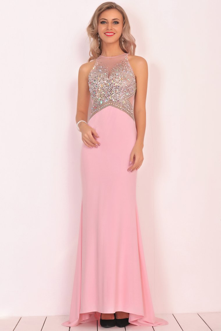 Mermaid Scoop Spandex Prom Dresses With Beads&Rhinestones