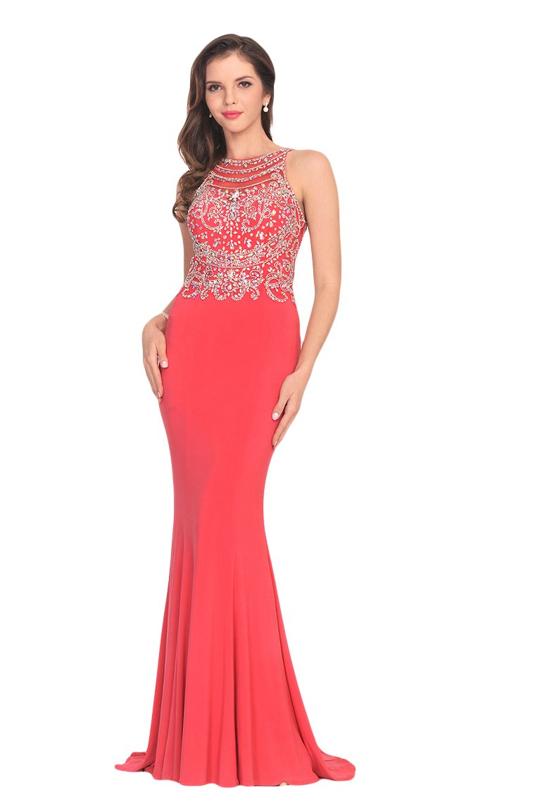 Spandex Scoop With Beading Prom Dresses Mermaid Sweep Train