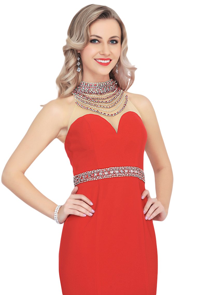 Prom Dresses Mermaid High Neck Spandex With Beading Sweep Train