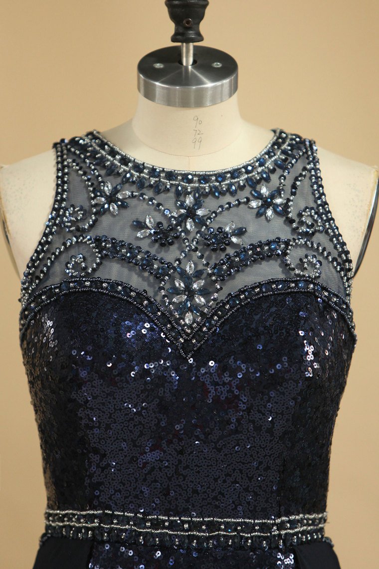 Prom Dresses Scoop Sequins Mermaid Sweep Train Beads&Rhinestones