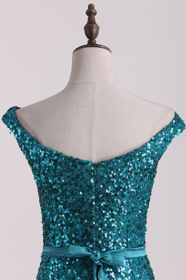 New Arrival Mermaid Bateau Sequins Sweep Train Prom Dresses