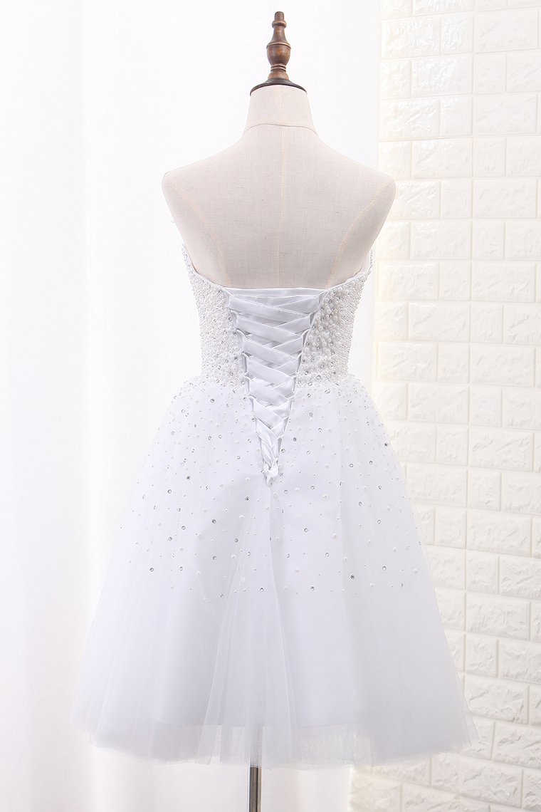 A Line Sweetheart Tulle Beaded Bodice Homecoming Dresses Short/Mini