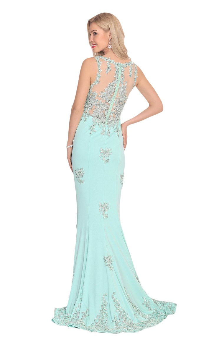 Prom Dresses Mermaid Scoop Spandex With Applique Sweep Train