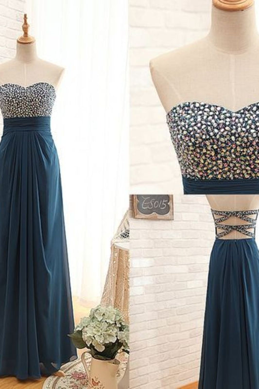 A Line Prom Dresses Chiffon Sweetheart With Beadings&Ruffles