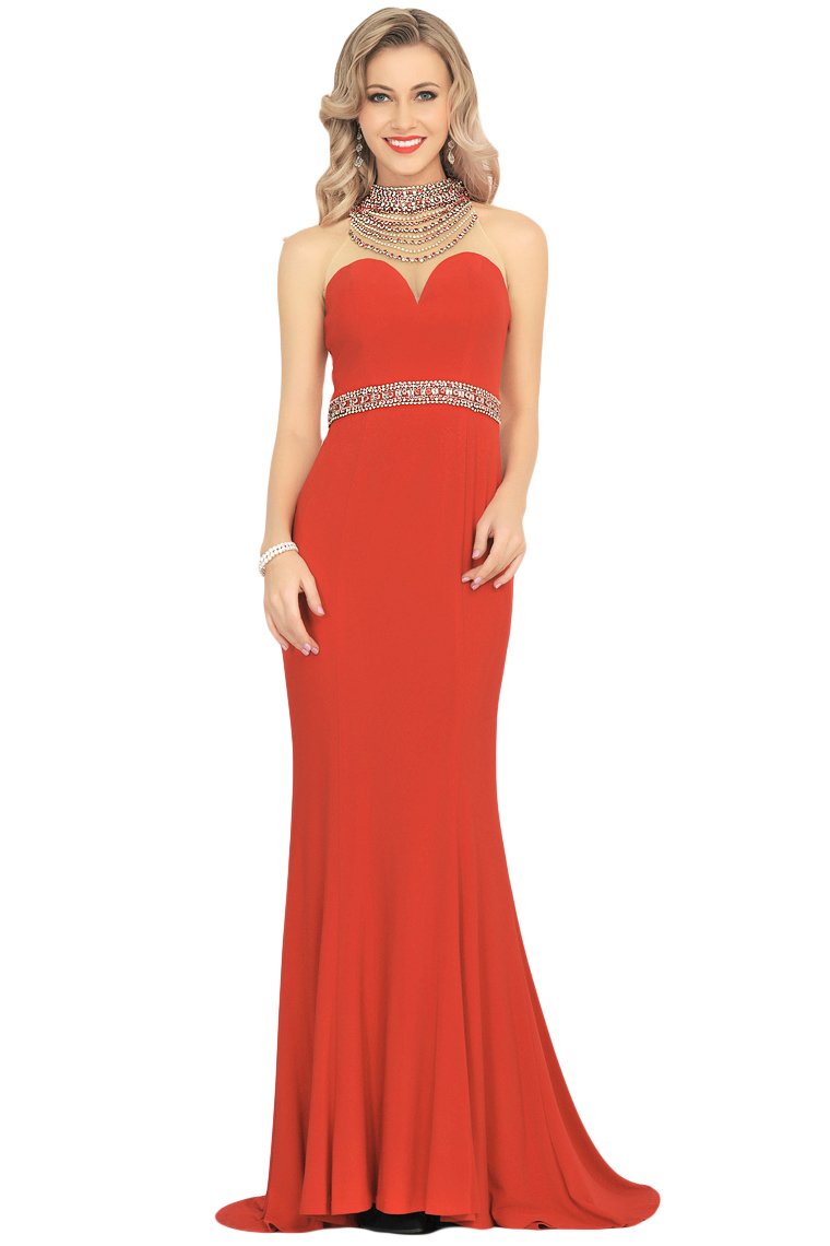 Prom Dresses Mermaid High Neck Spandex With Beading Sweep Train