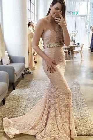 Gorgeous Lace Sexy Blush Pink Sweetheart Mermaid Charming Lace Prom Dresses WK747