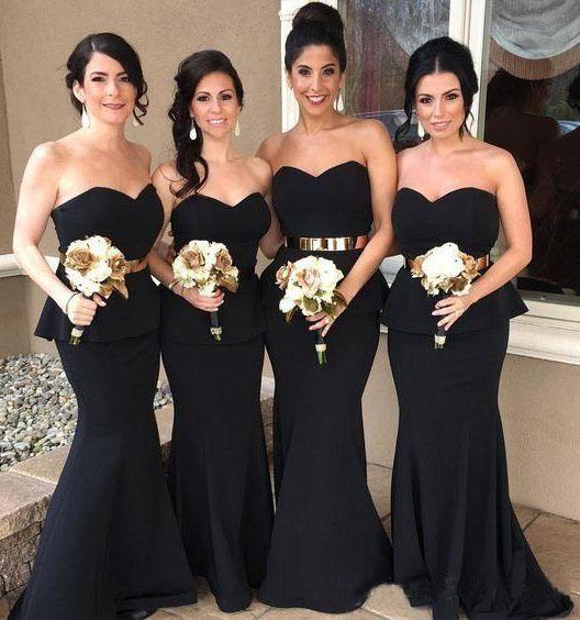 Elegant Mermaid Black Sweetheart Strapless Bridesmaid Dresses with Lace SWK20462