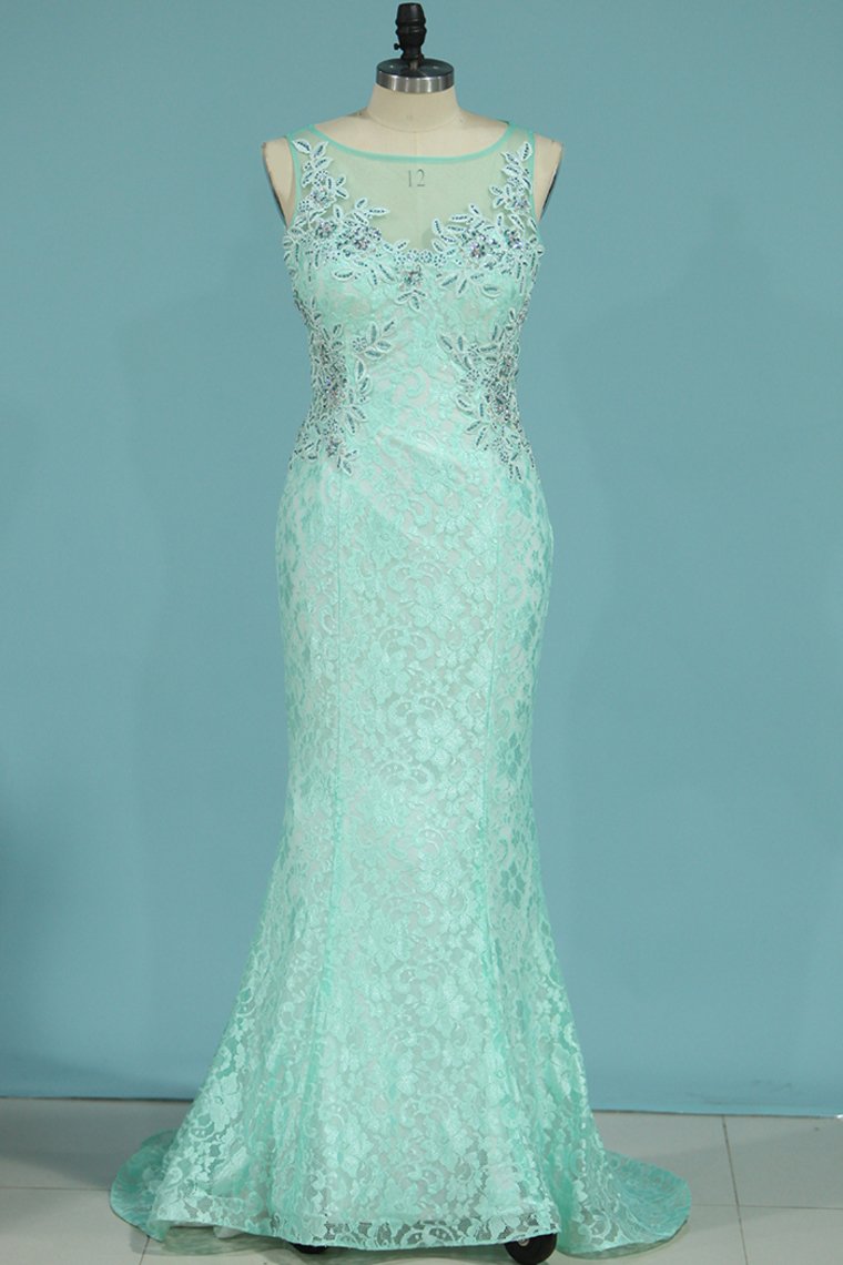 Prom Dresses Mermaid Scoop With Applique And Beads Lace