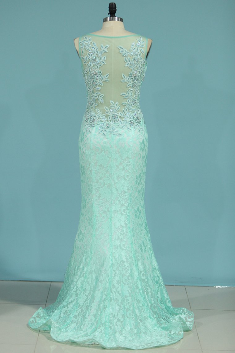 Prom Dresses Mermaid Scoop With Applique And Beads Lace