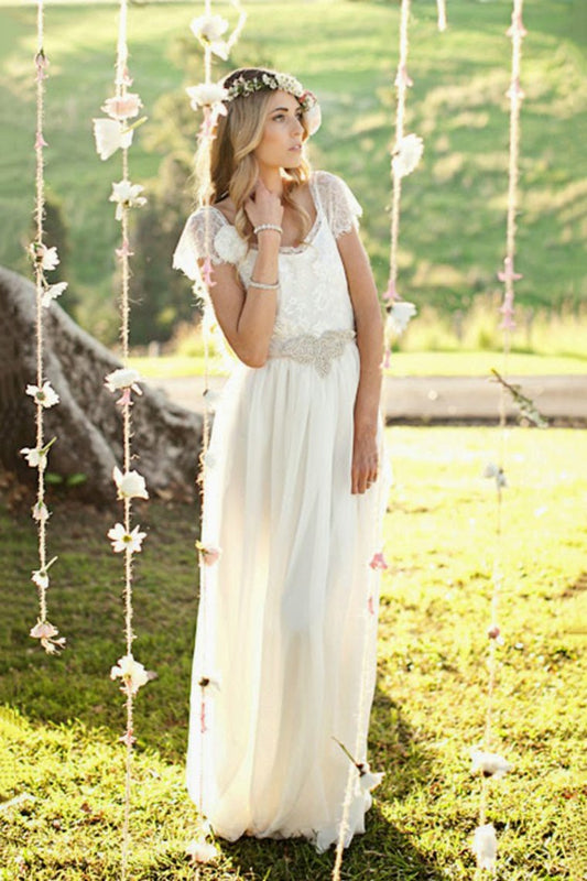 A Line Wedding Dresses Chiffon & Lace With Beading