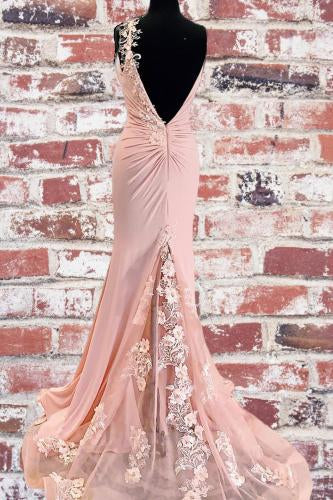 Unique Mermaid V Neck Spaghetti Straps Pink Prom Dresses, Cheap Party Dress SWK15605