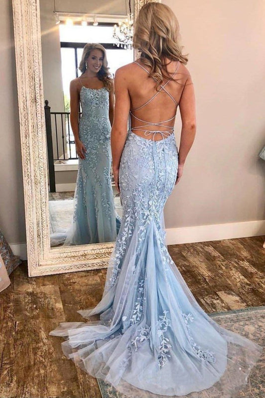 2024 Charming Spaghetti Straps Mermaid Long Open Back Prom Dresses