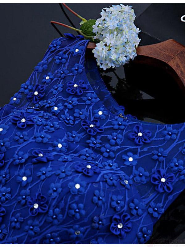 Blue Knee Length Homecoming Dresses with Beads Straps Short Prom Dresses WK803