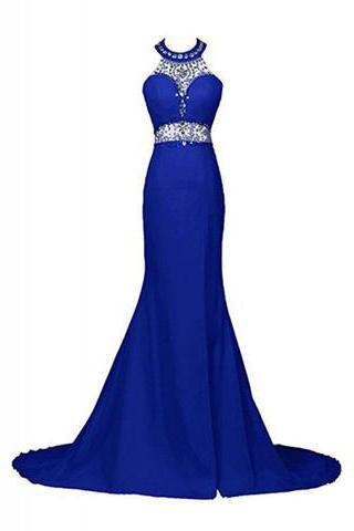 Elegant Beading Open Back Long Mermaid Prom Dresses Evening Dresses