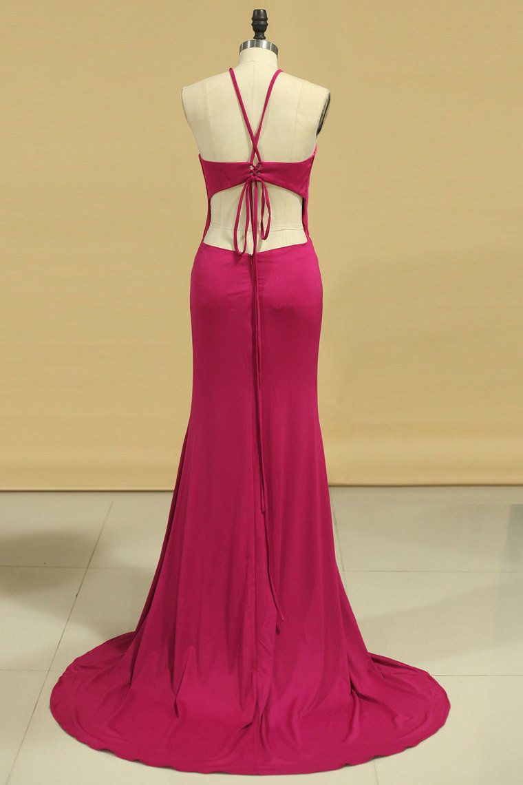 Mermaid Scoop Spandex Evening Dresses Open Back