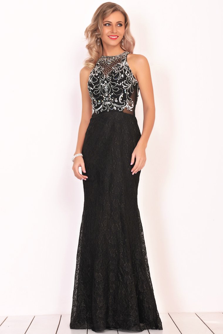 Mermaid Scoop Lace Prom Dresses With Beads&Rhinestones