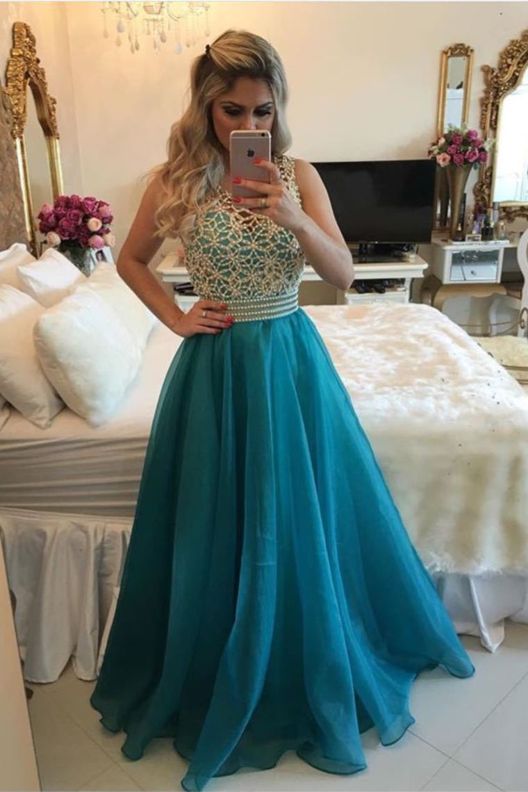 Scoop Prom Dresses A Line 30D Chiffon With Beads Bodice