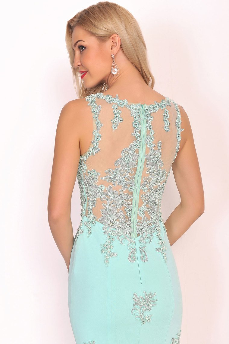 Prom Dresses Mermaid Scoop Spandex With Applique Sweep Train