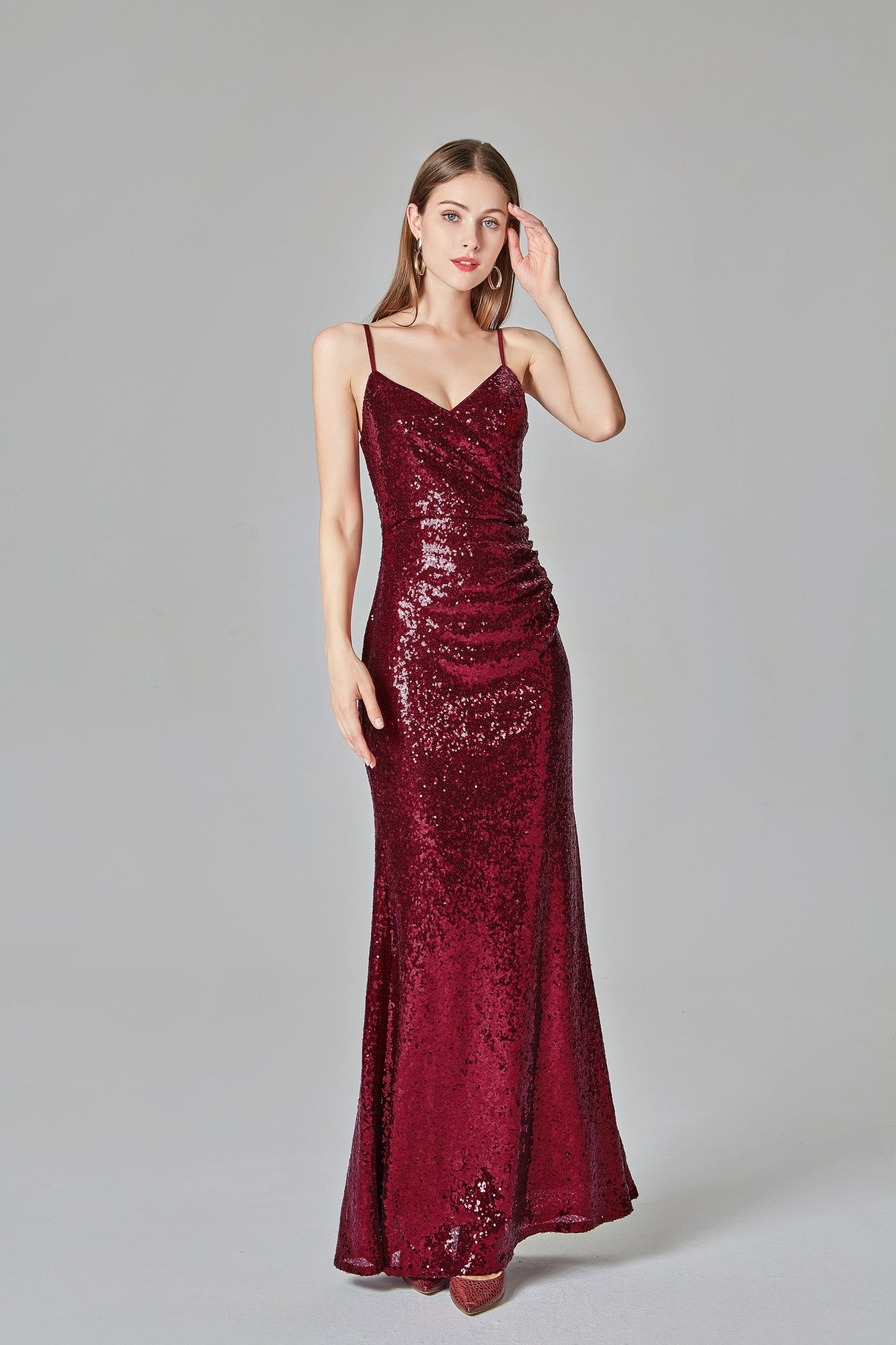 Spaghetti Straps Burgundy Prom Dresses Mermaid Sequins Party Dresses, Dance Dresses SWK15412