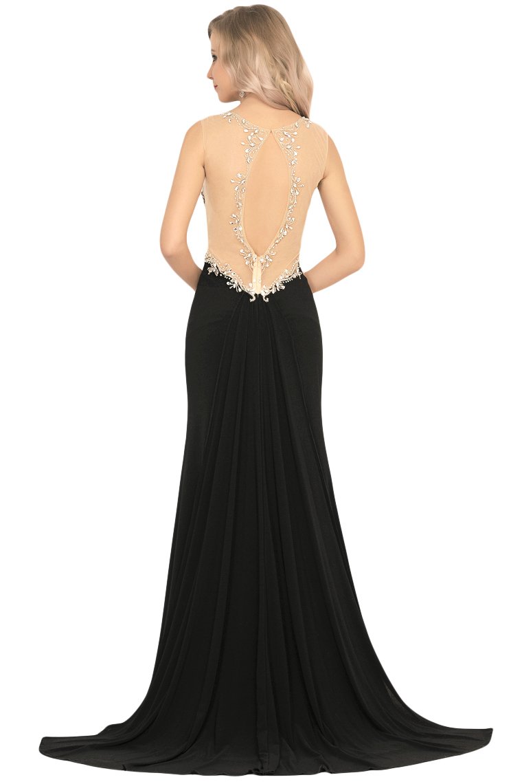 Mermaid Boat Neck Spandex Prom Dresses With Beads&Rhinestones