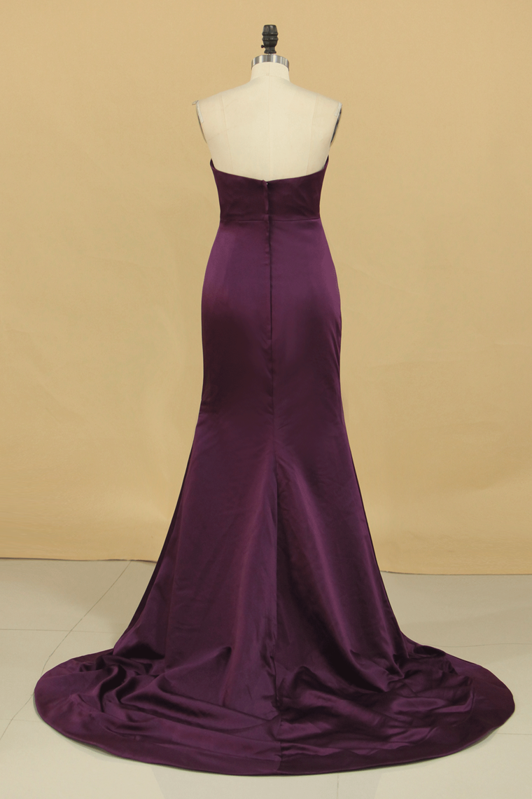 Satin Mermaid Sweetheart Evening Dresses Sweep Train