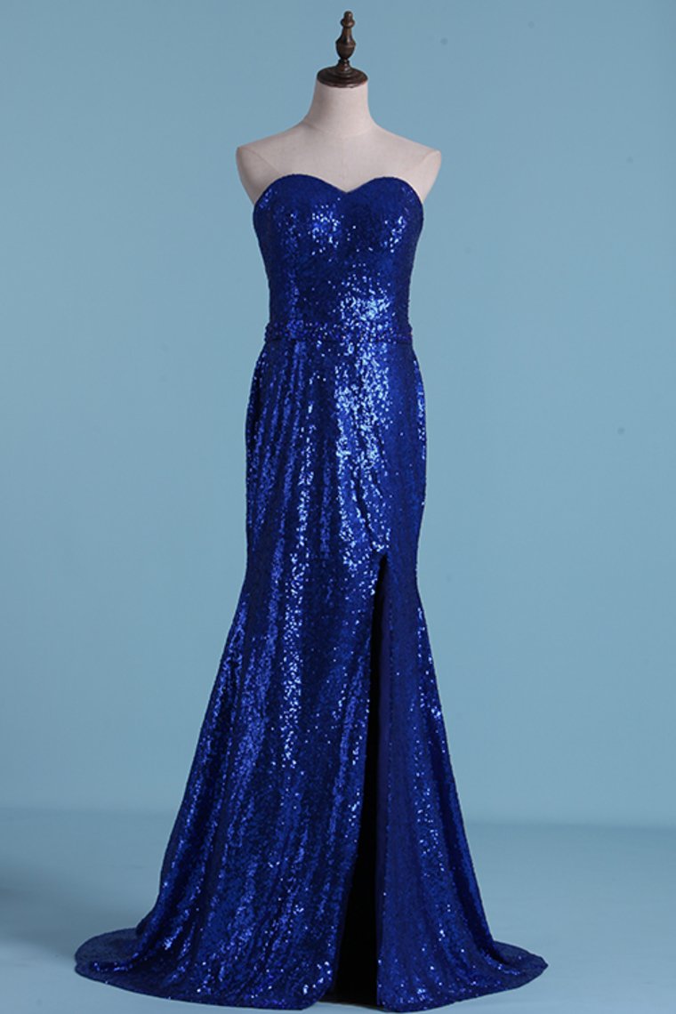 Prom Dresses Mermaid Sweetheart Sequins With Beads And Slit