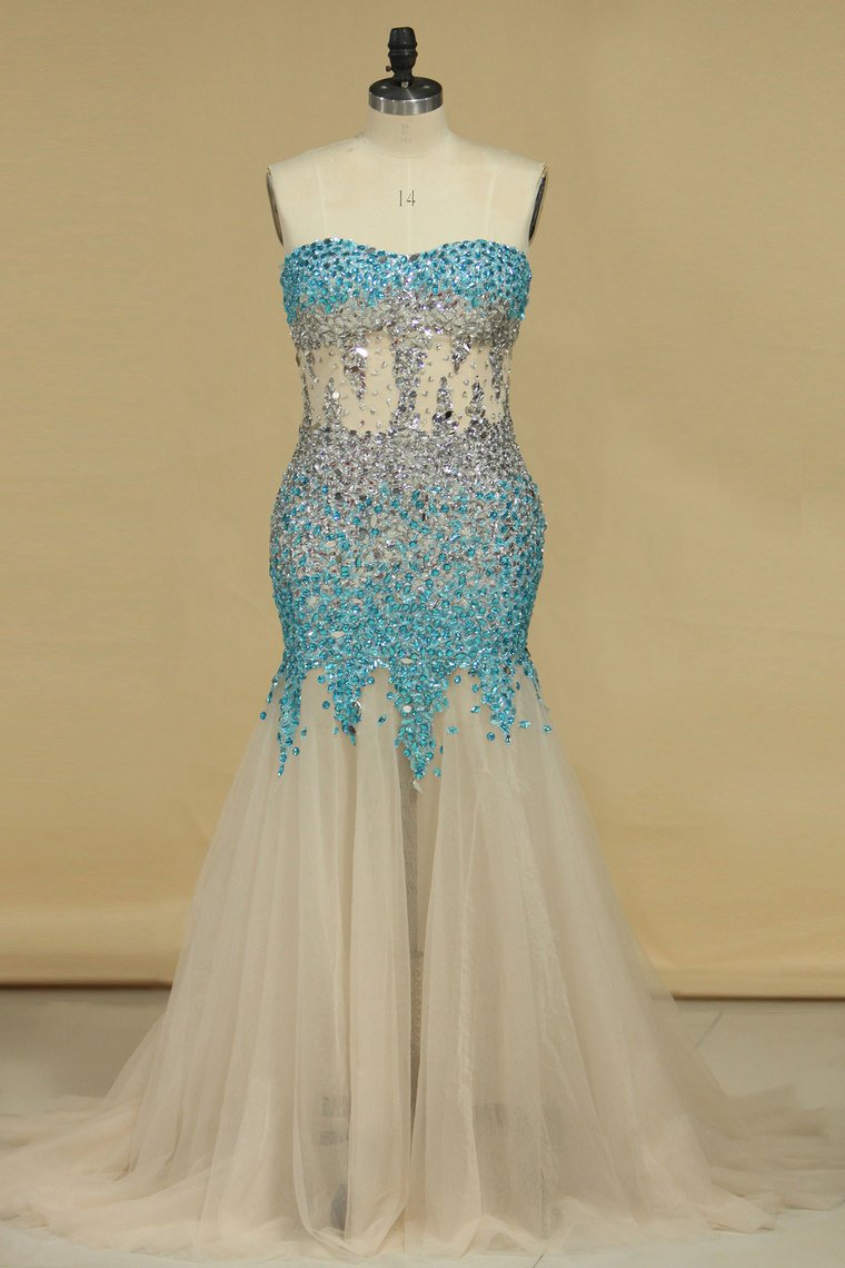 Sweetheart Prom Dresses Mermaid With Beading Tulle