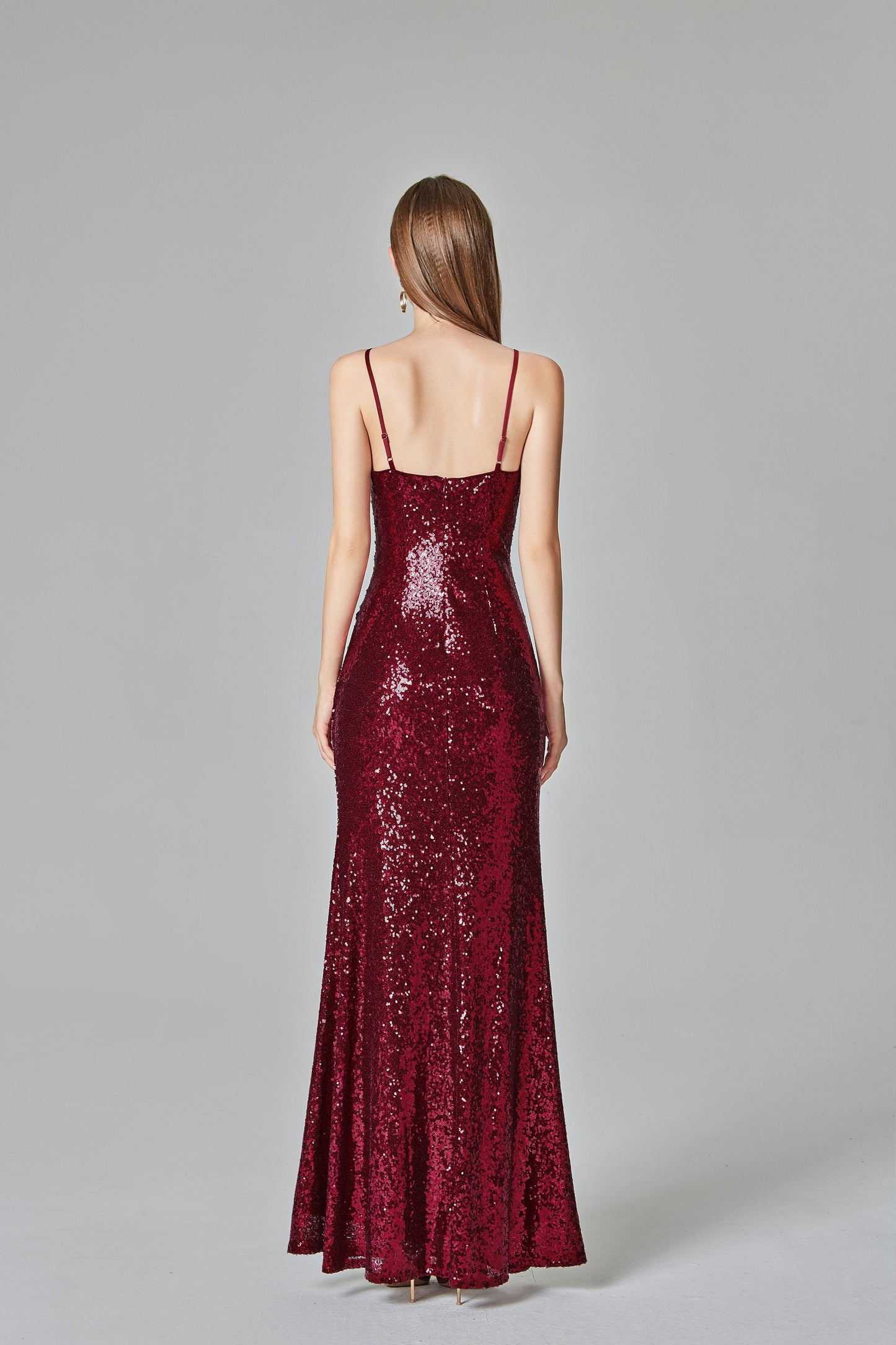 Spaghetti Straps Burgundy Prom Dresses Mermaid Sequins Party Dresses, Dance Dresses SWK15412