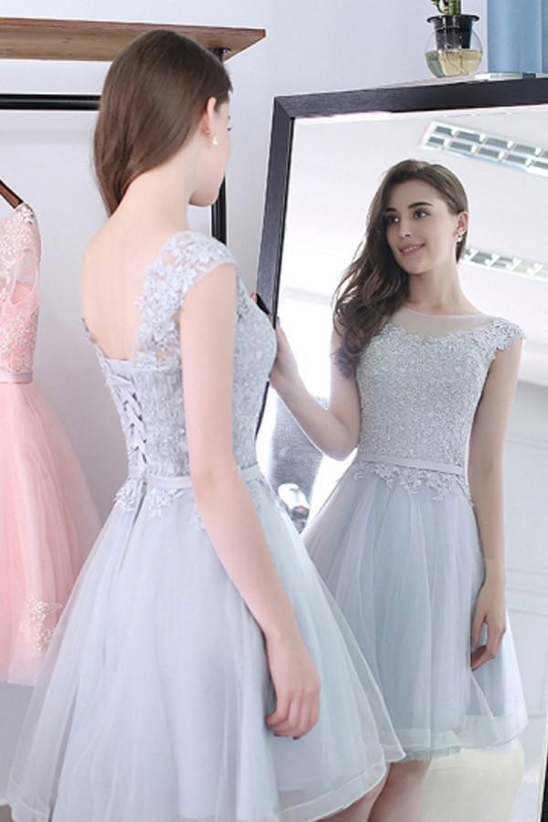 Scoop Sashes Appliques Sleeveless Mini Homecoming Dress Short Prom Dresses WK128