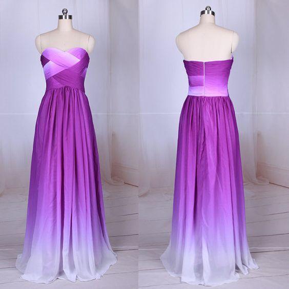 Simple Purple Strapless Sweetheart A-Line Chiffon Ombre Backless Prom Dresses WK364