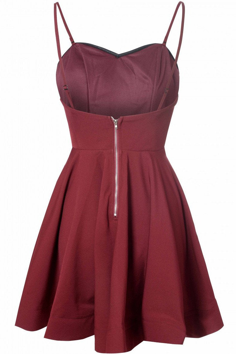 Simple A-Line Spaghetti Straps Satin Burgundy Short Homecoming Dress With Pleats WK13