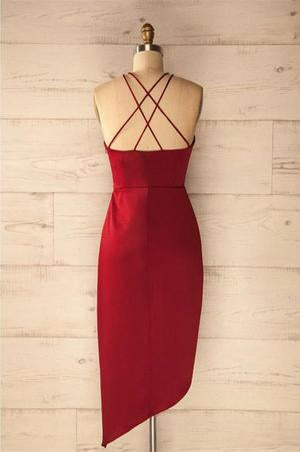 A Line Spaghetti Straps V Neck Simple Cheap Red Short Homecoming Dresses WK18