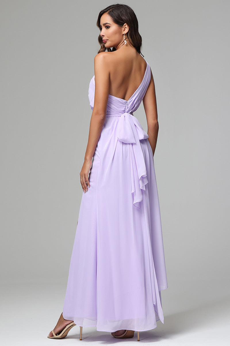 One Shoulder Chiffon Bridesmaid Dresses with Slit